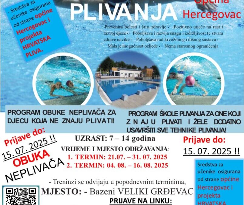 BESPLATNA LJETNA ŠKOLA PLIVANJA!